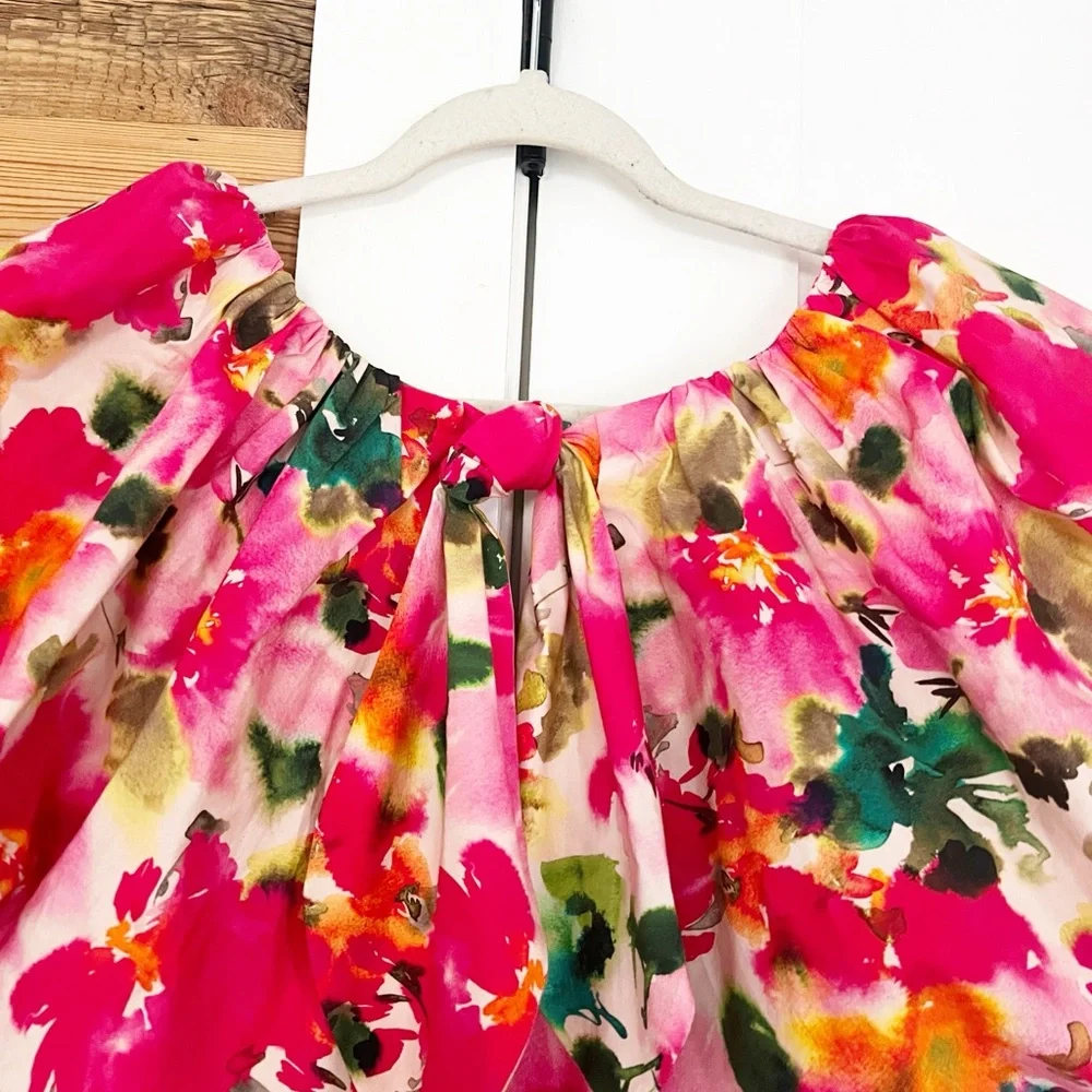 J.Crew Cecily Top Floral Poplin V-Neck Puff Sleeve